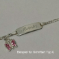 Preview: Kinderarmband mit Gravur, Schmetterling mit rosa Glassteine, Figaro-Taufarmband in 925/- Silber, 16 cm