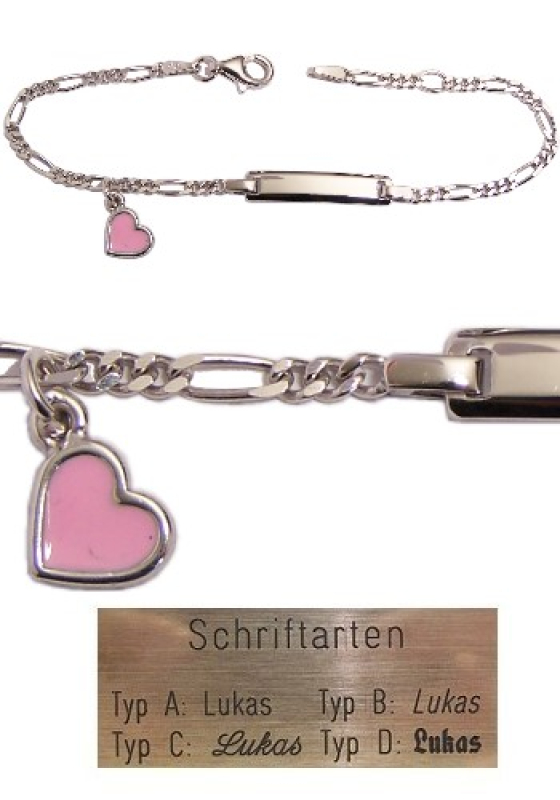 Gravurarmkettchen Herz rosa silber