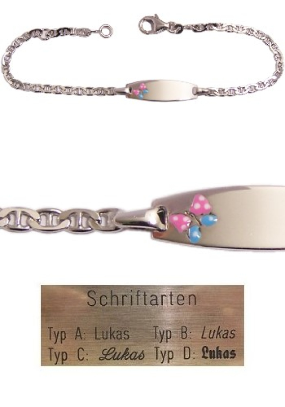 Kinderarmband mit Gravur silber Schmetterling