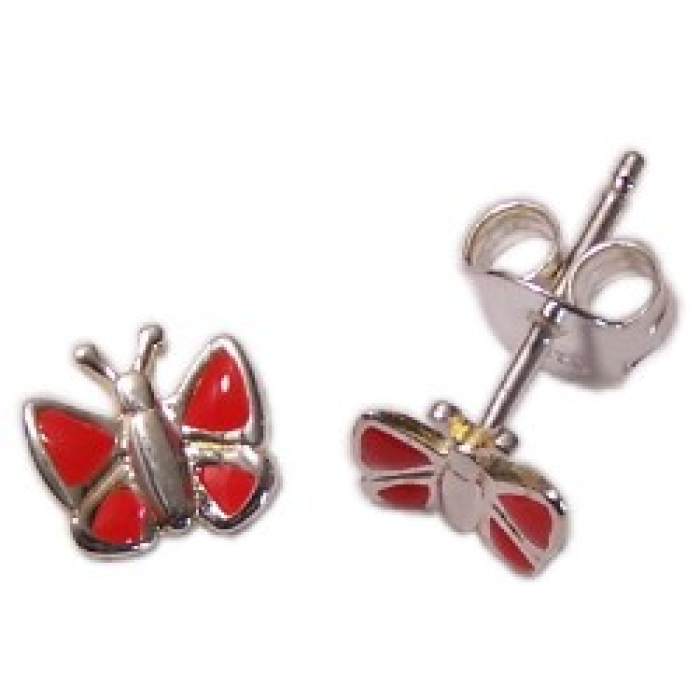 Kinderohrstecker Schmetterlinge rot silber