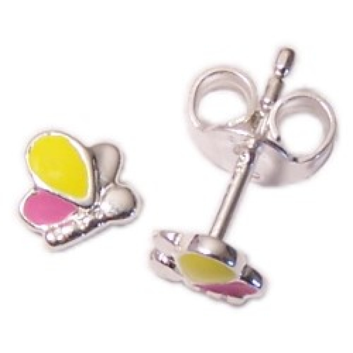 Ohrringe Stecker Schmetterlinge silber gelb rosa